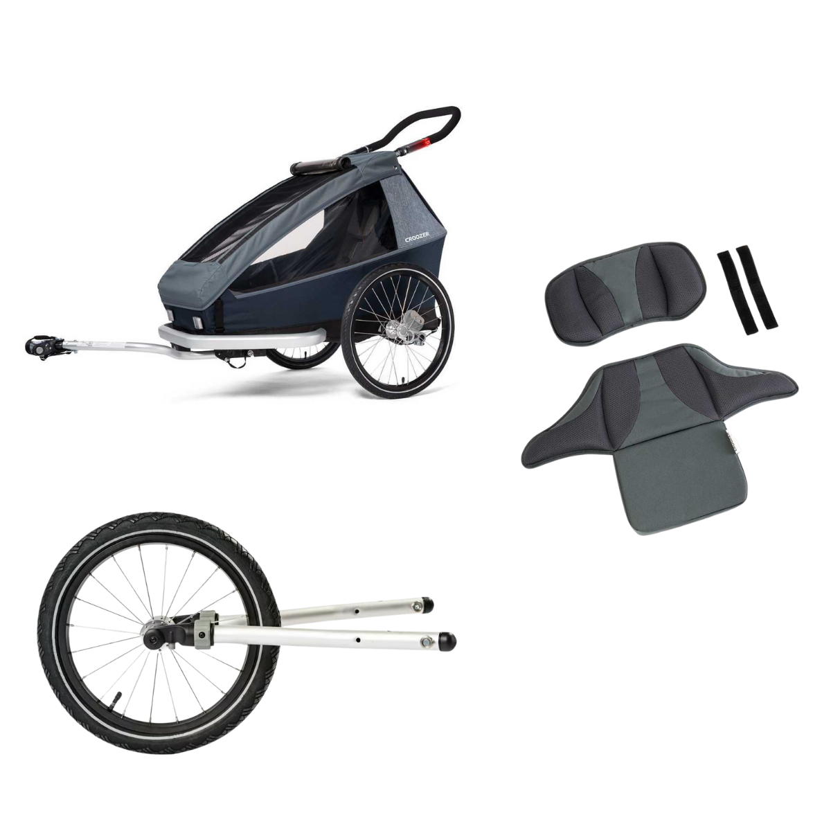 CROOZER Kinderfahrradanhänger Kid Vaaya 1 3in1-Set Graphite Blue mit 1 Sitzstütze