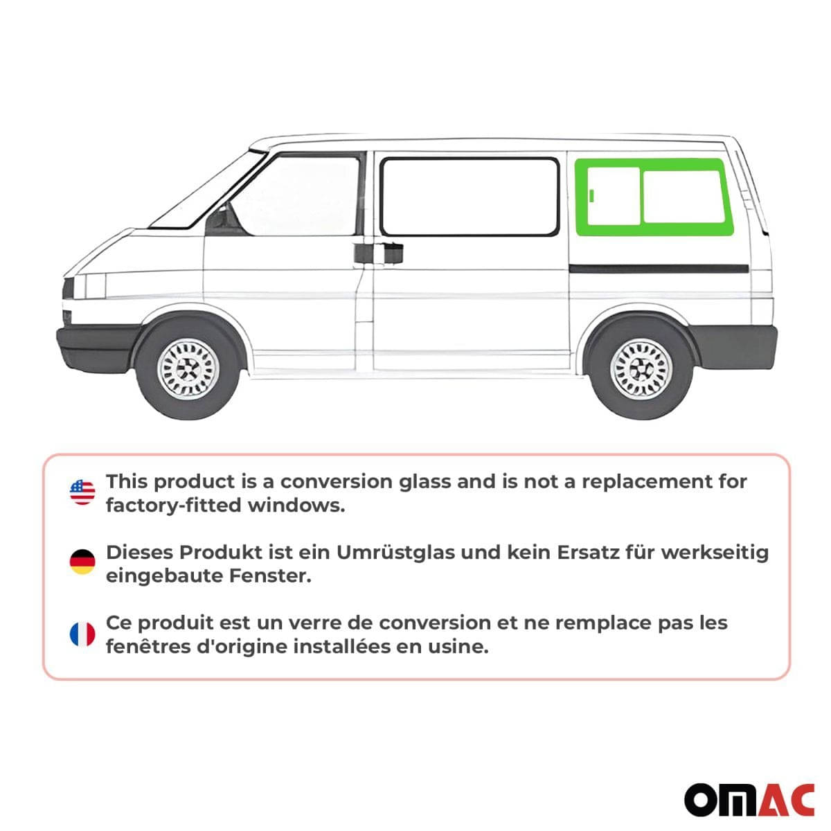 OMAC Seitenfenster Schiebefenster VW T4 L1 Bj. 1990-2003 Hinten Links OMAC Seitenfenster Schiebefenster VW T4 L1 Bj. 1990-2003 Hinten Links - 7521405-1RSSL