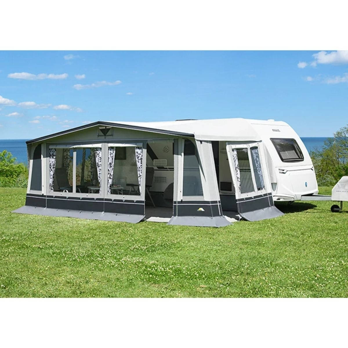 DWT Wohnwagen-Vorzelt DOMINO Gr. 19 Umlaufmass 1091-1120 cm Tiefe 250 cm mit 28 mm Stahlgestaenge - 142119S28