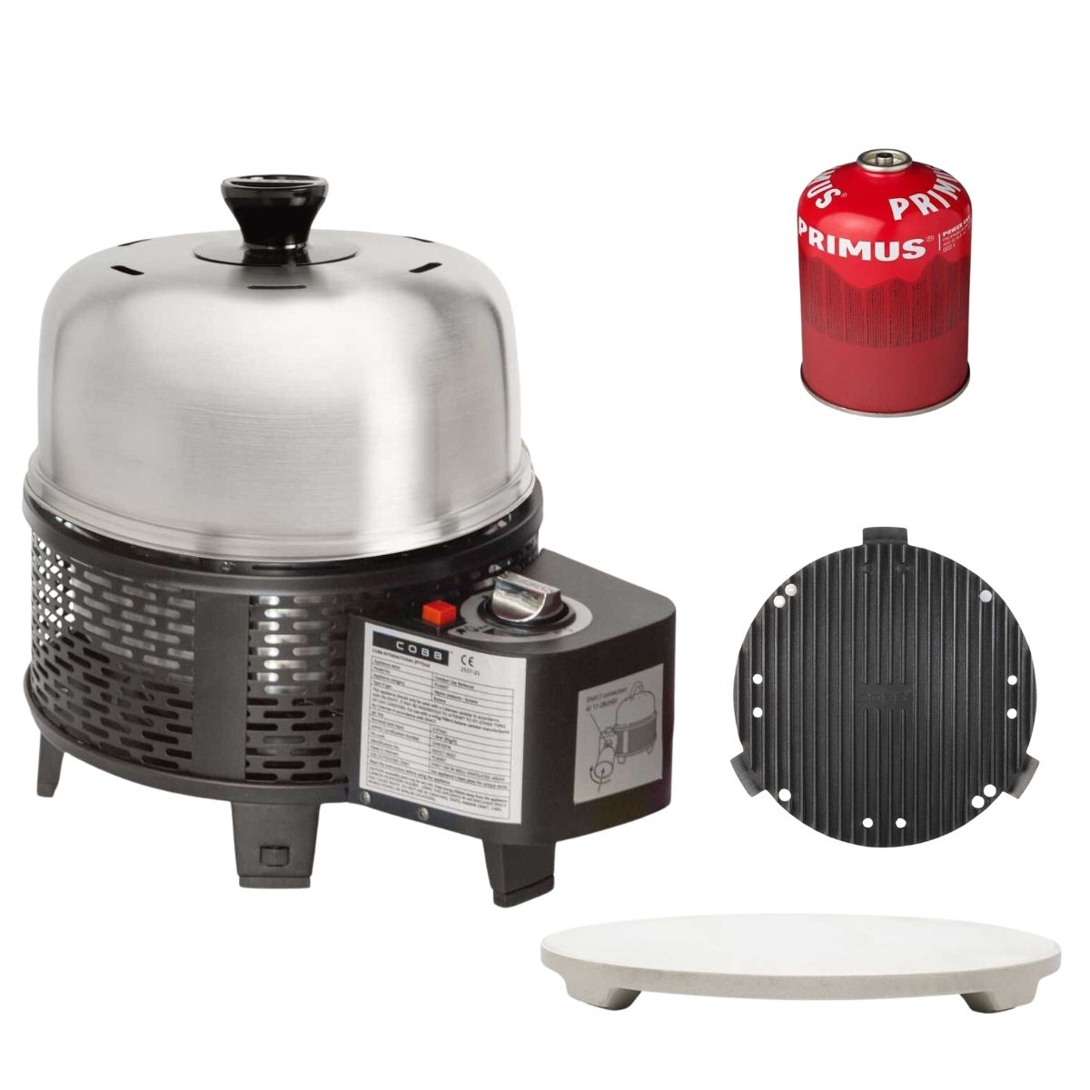 COBB Pro Gas Black und Grillplatte und Griddle - und Bratenrost und Pizzastein und Gaskartusche