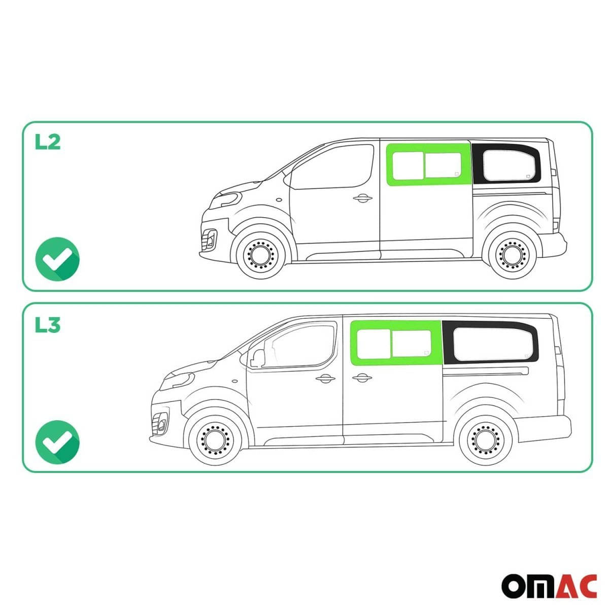 OMAC Seitenfenster Schiebefenster Peugeot Expert-Traveller L2-L3 ab Bj. 2017 Vorne Links - A050911
