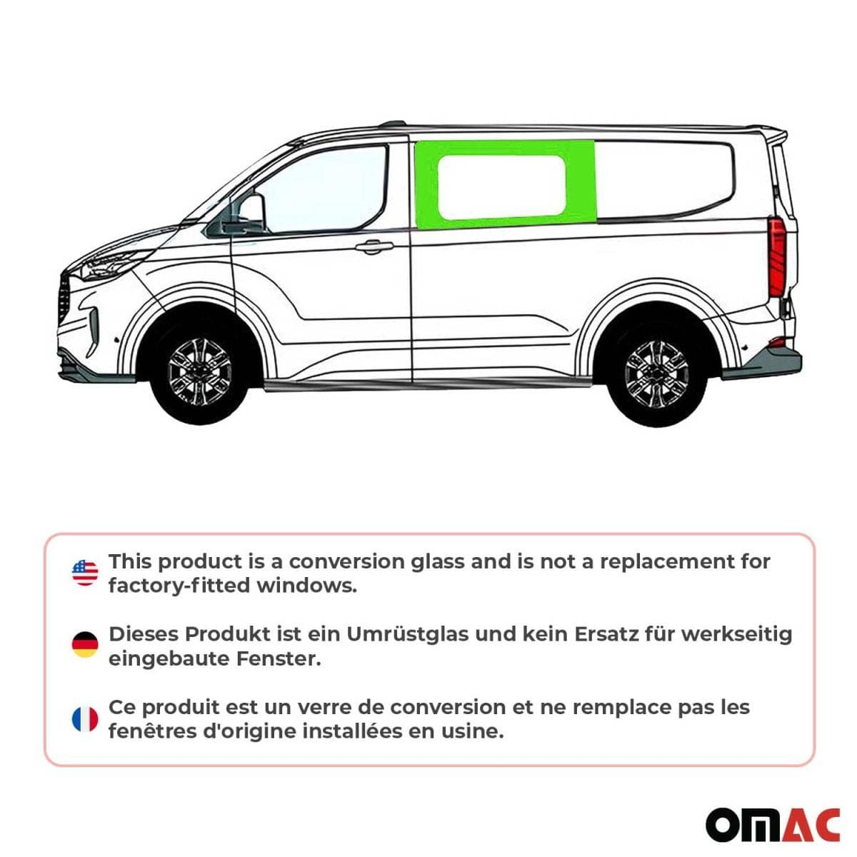 OMAC Seitenfenster Seitenscheibe Ford Transit Custom V710 L1-L2 ab Bj. 2023 Vorne Links - 2659405-1FSFL