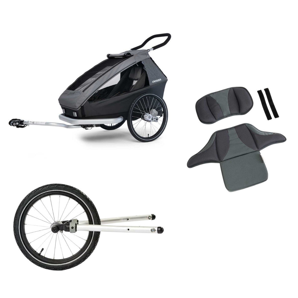 CROOZER Kinderfahrradanhänger Kid Keeke 1 3in1-Set Mountain Grey mit 1 Sitzstütze