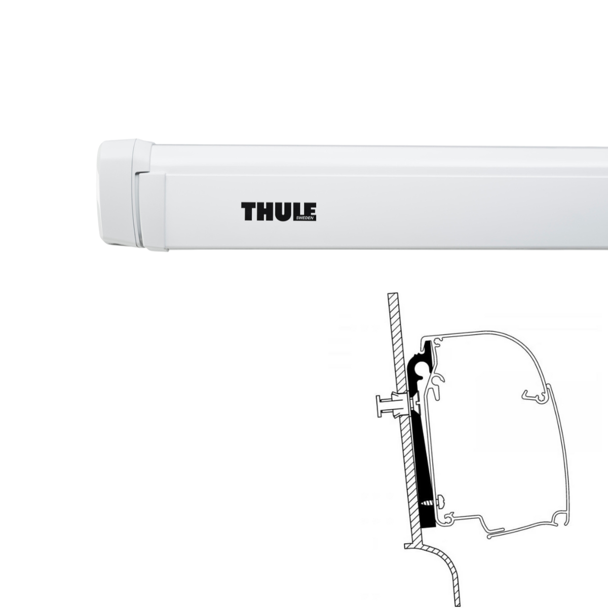 THULE Markise 4200 Mystic grau 260 cm Gehäuse weiß inkl. Adapter Westfalia L2H2 THULE Omnistor Markise 4200 Gehaeuse weiss Tuch Mystic grau 260 cm - 302800