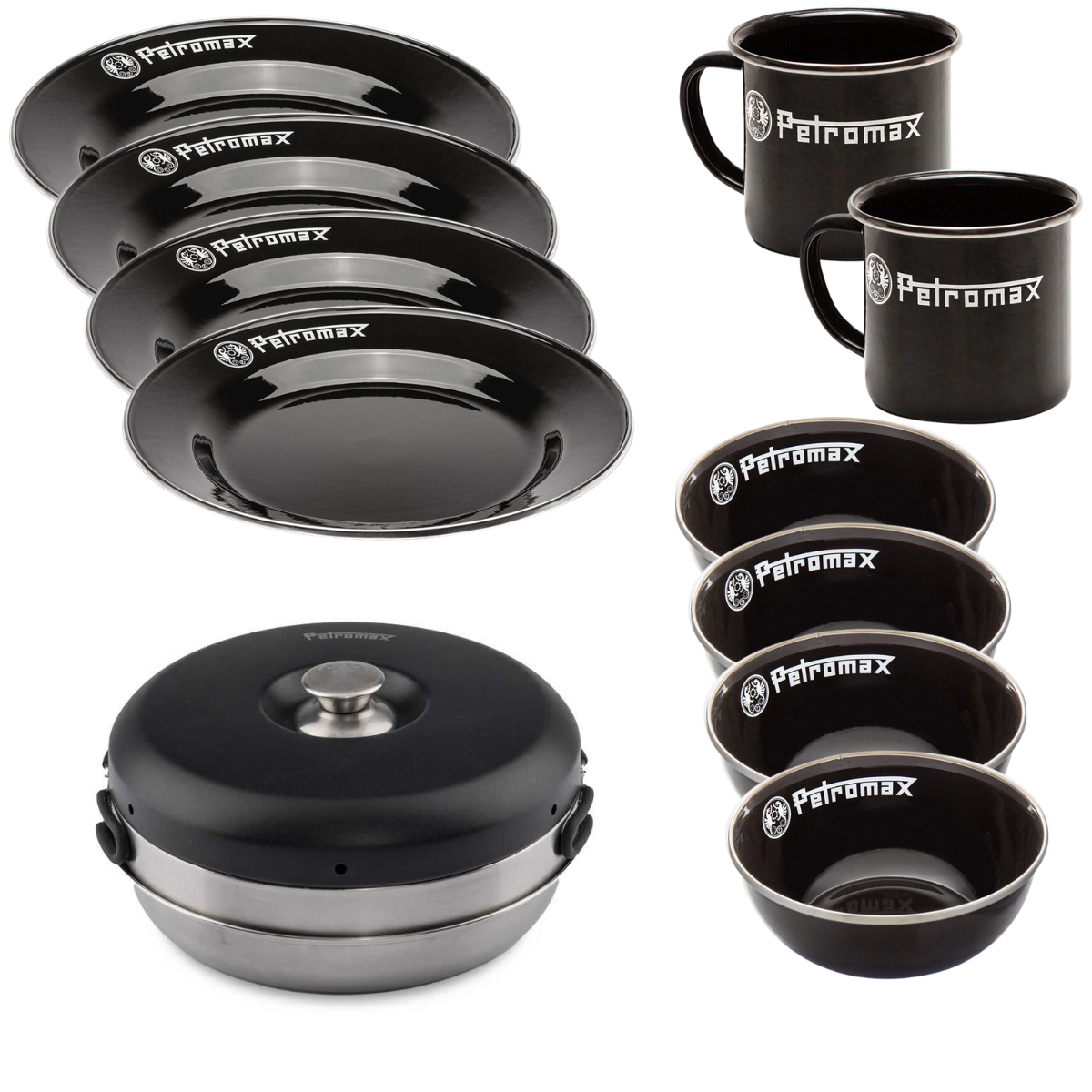 PETROMAX Grosses Dimego Camping Backofen - Essgeschirr Set Schwarz 13-tlg. 