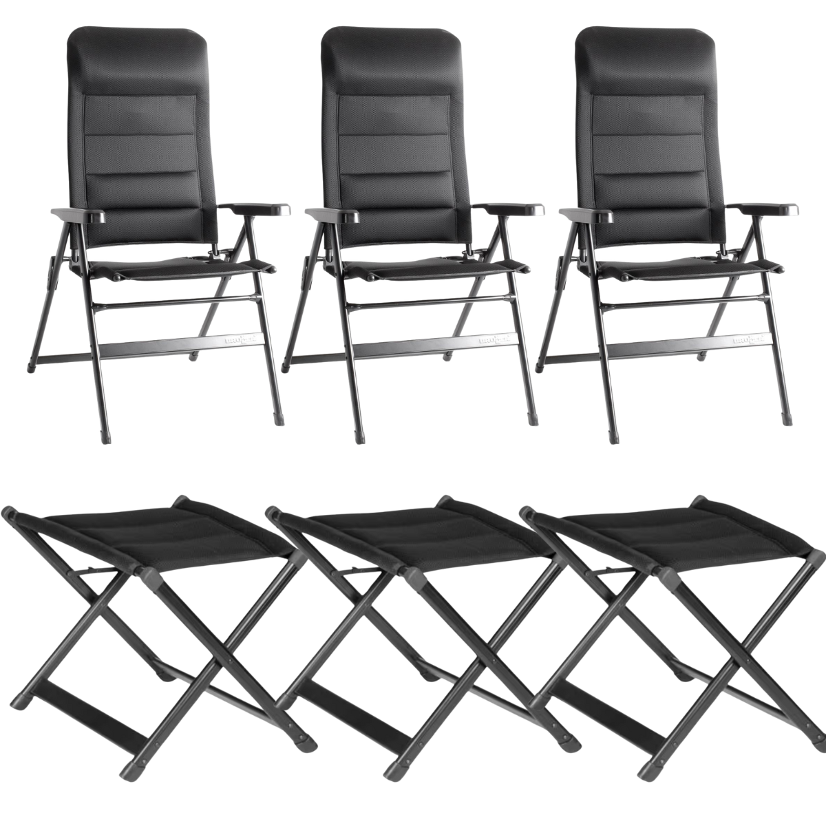 BRUNNER Campingstuhl ARAVEL 3D - L Schwarz mit freistehenden Beinauflagen 3er-Set - 0404065N-C09L 0404073N.C09