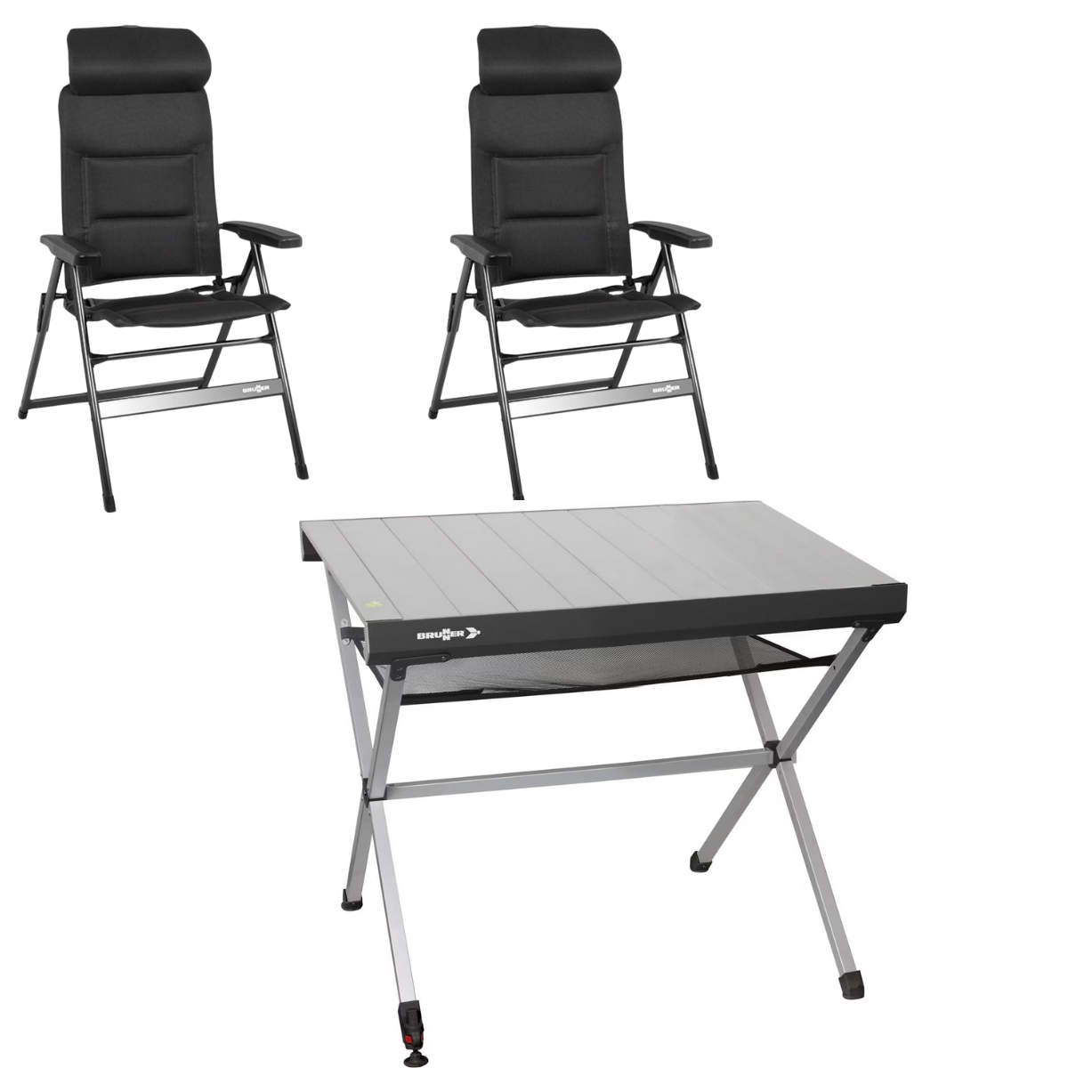 BRUNNER Campingstuhl ARAVEL H2L anthrazit 2er-Set - Rolltisch TITANIUM AXIA 2 104x62 cm - 0404052N.C09 0406097N