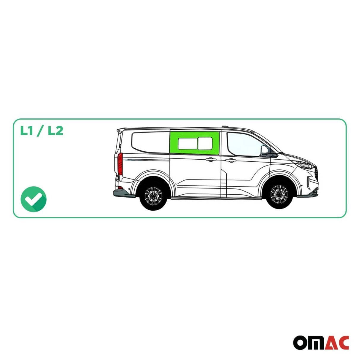 OMAC Seitenfenster Schiebefenster Ford Transit Custom V710 L1-L2 ab Bj. 2023 Schiebetuer Rechts - 2659405-1FSDSR