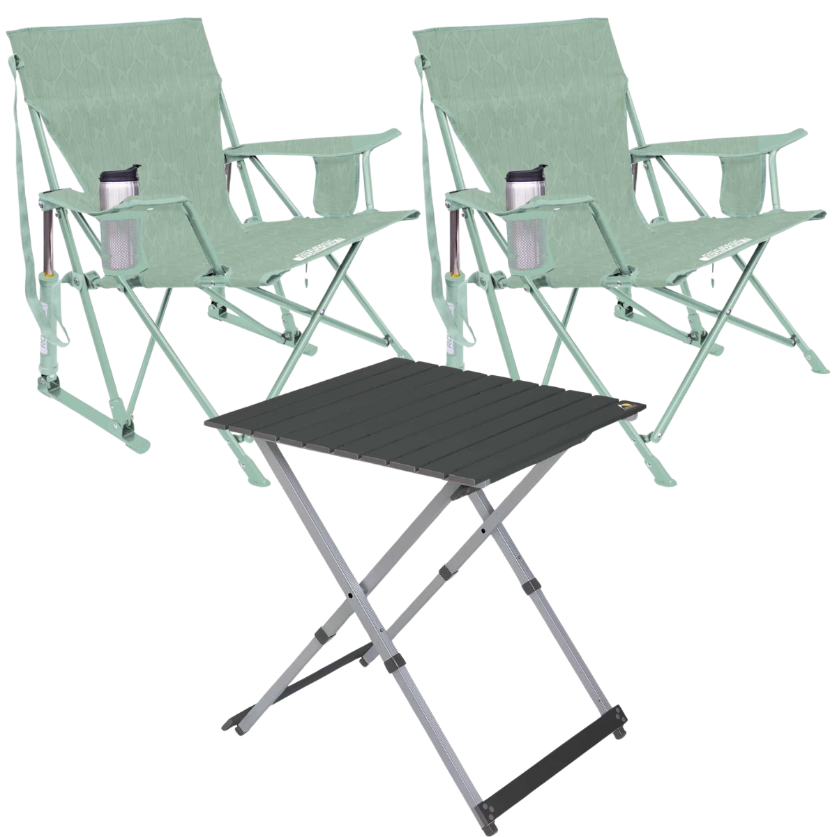 Set GCI Tisch Camp Table 25 - 2 Schaukelstuehle Kickback Rocker Leaf Pastel Green - 410331 39226