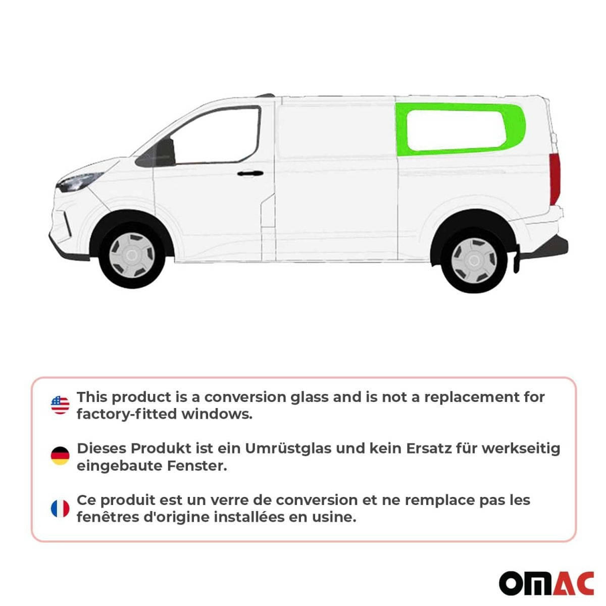 OMAC Seitenfenster Seitenscheibe Ford Transit Custom V710 L2 ab Bj. 2023 Hinten Links - 2659405L-1RSFL