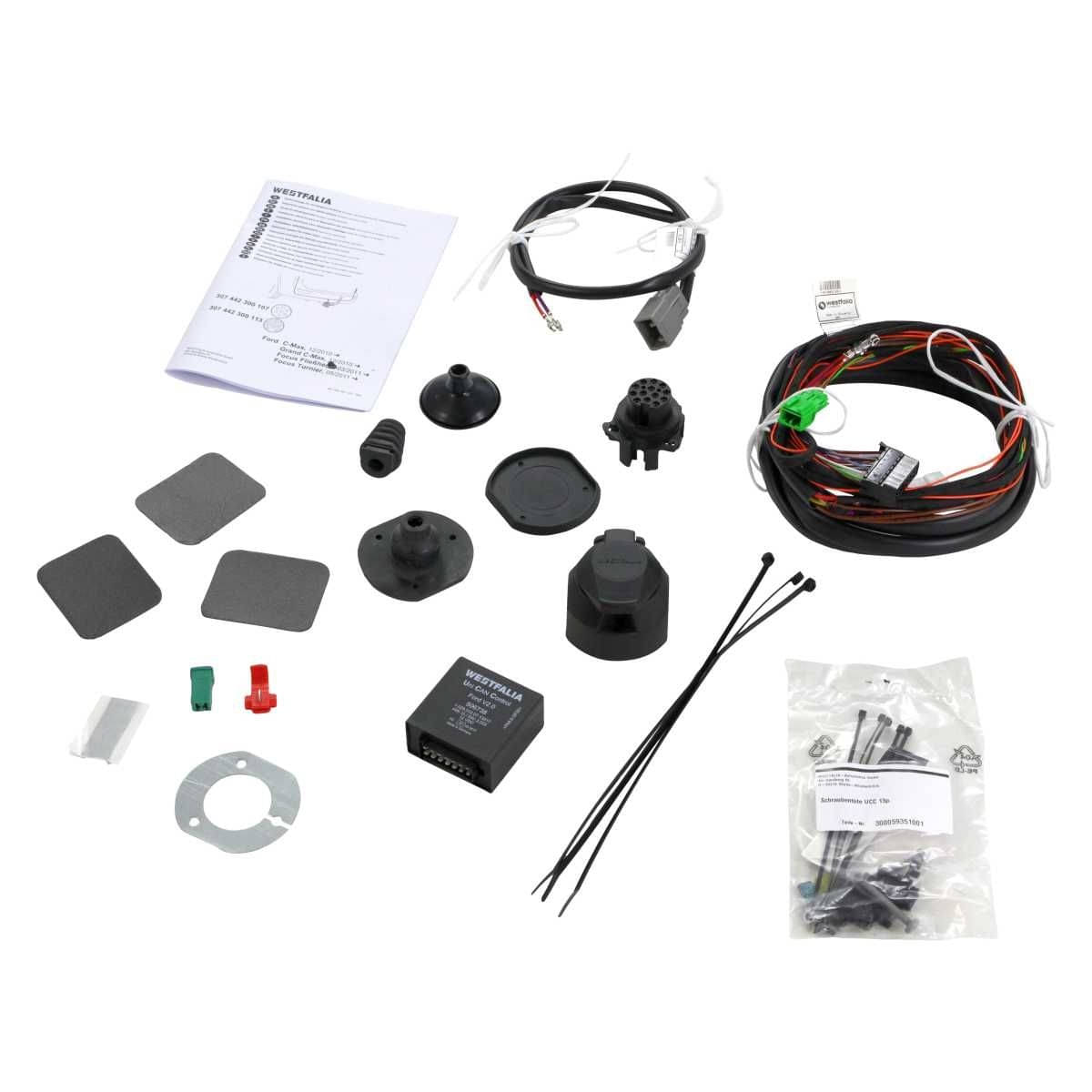 Westfalia Starre Anhaengerkupplung fuer Ford Focus Turnier -BJ ab 04-2011-08-2018- - nur fuer Fzg ohne Vorruestung - im Set mit 13-pol. fahrzeugspezifischem Elektrosatz - 307456900113