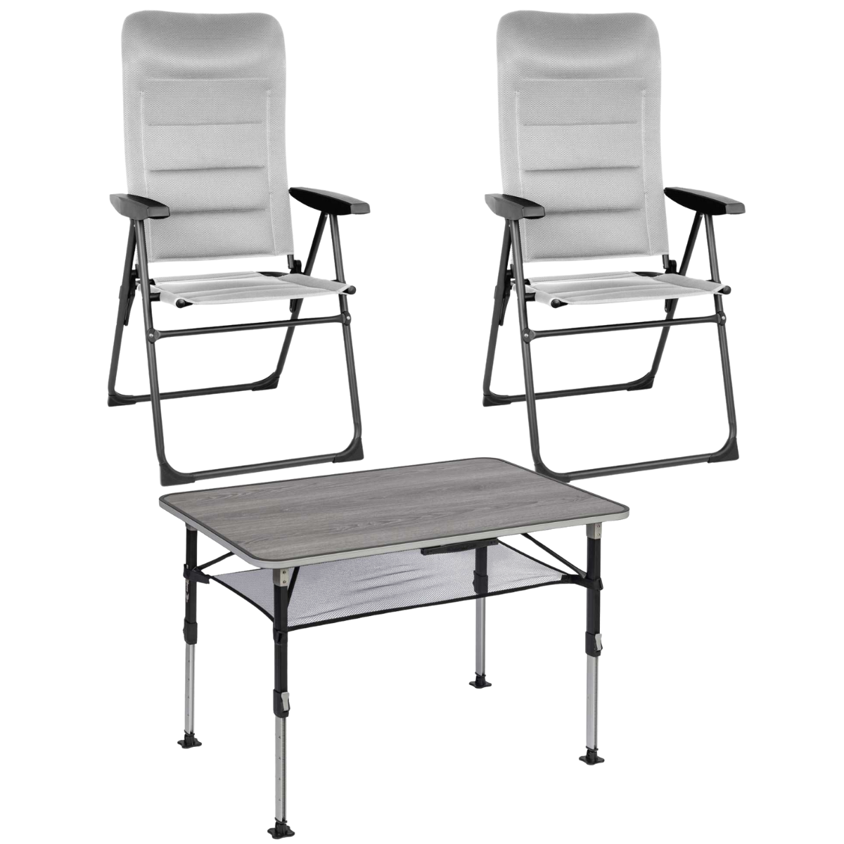 BRUNNER Campingstuhl SKYE 3D RT Grau 2er-Set - Tisch ELU NG 100x68 cm - 0404060N.C06 0406040N