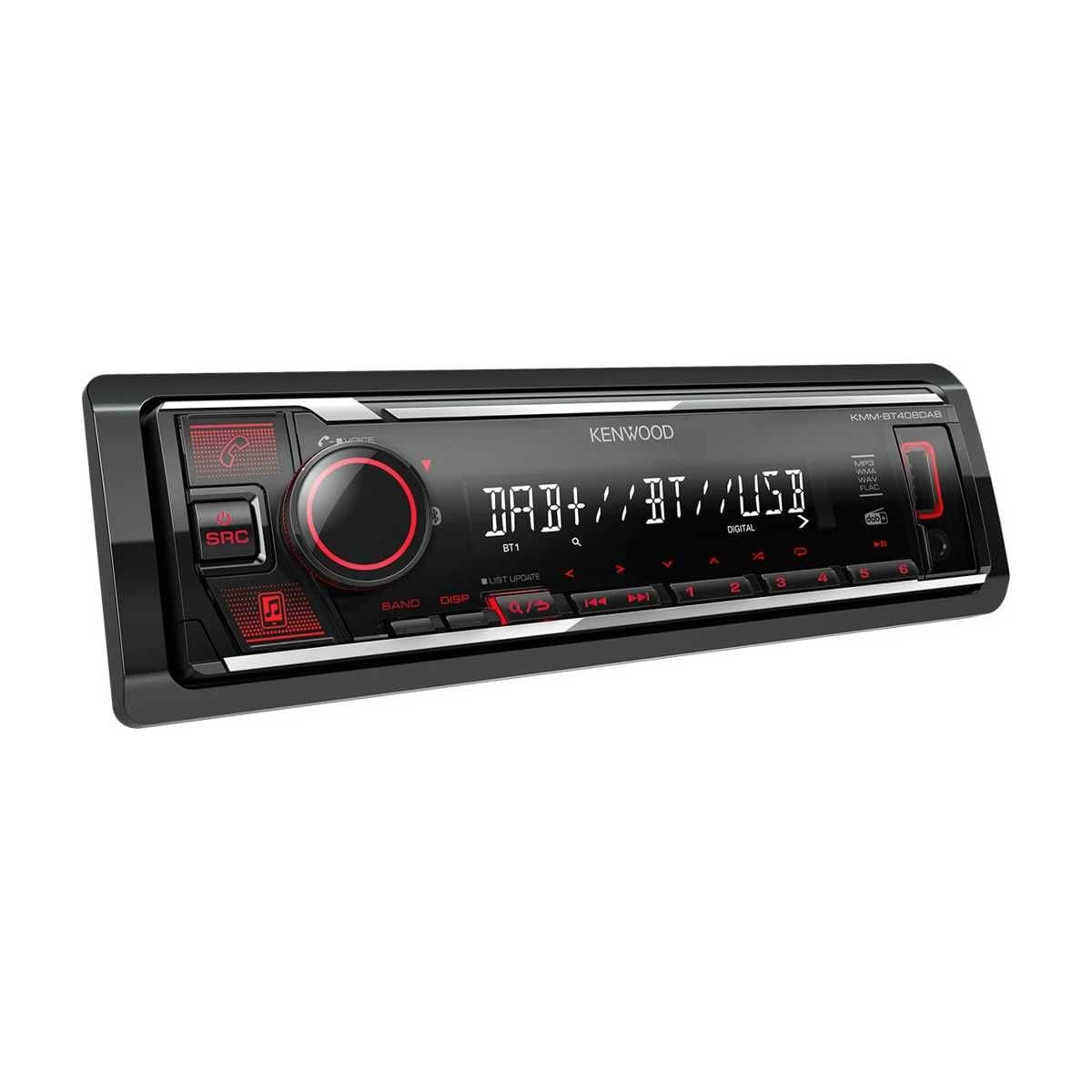 KENWOOD 1-DIN Autoradio ohne CD-Laufwerk mit roter Beleuchtung KMM-BT408DAB