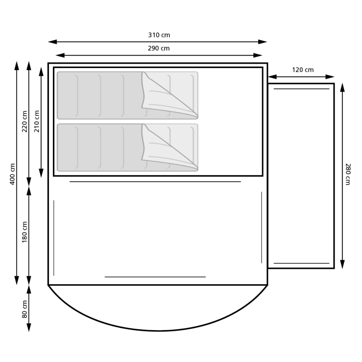 EuroTrail Busvorzelt Oak Creek 400 AIR Anbauhoehe 180 - 210 cm - ETCT0178.0401