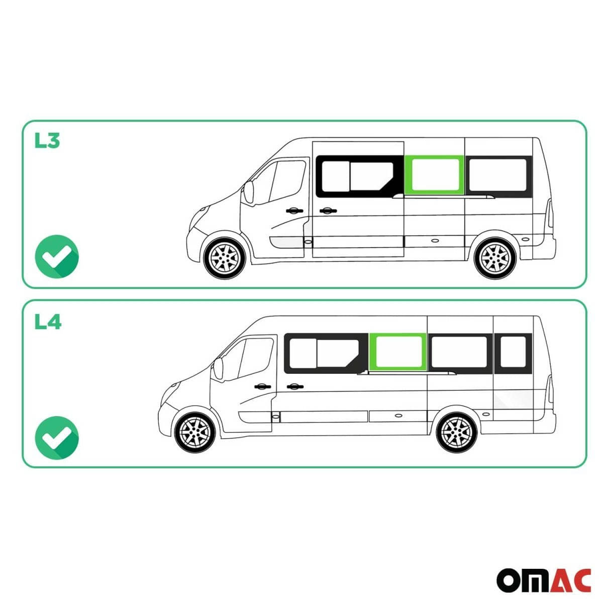 OMAC Seitenfenster Seitenscheibe Opel Movano L3-L4 Bj. 2010–2021 Mitte Links Schiebetuer - 6125405F-1MSDFL