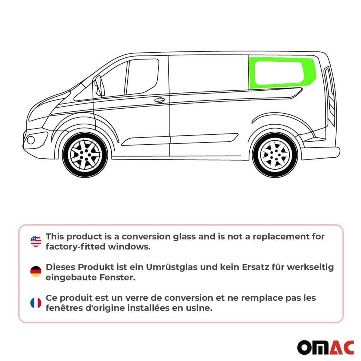 OMAC Seitenfenster Seitenscheibe Ford Transit Custom L1 Bj. 2013-2023 Hinten Links - 2624405-1RSFL