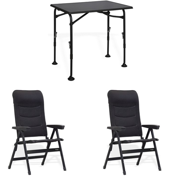 Set 1 Tisch WESTFIELD Aircolite 80 Black Edition Tisch 80 x 60 cm - Performance Series - 201-27271 und 2 Stuehle WESTFIELD Advancer S Stuhl anthracite grey - Performance Series - 201-886 AG