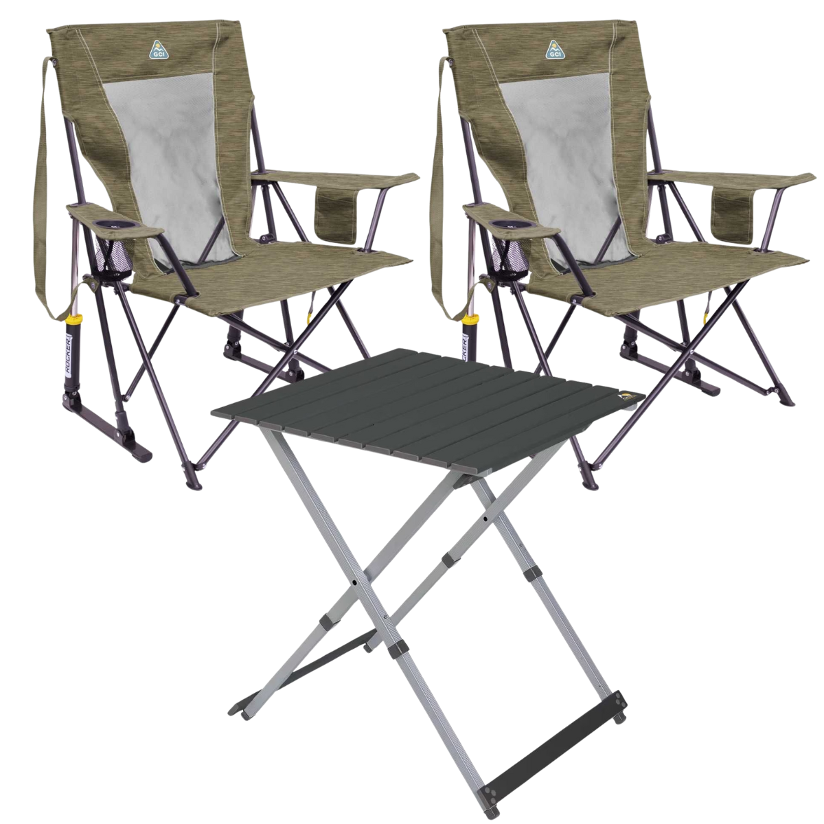 Set GCI Tisch Camp Table 25 & 2 Schaukelstühle Comfort Pro Rocker XL Heathered Aged Fatigue Set GCI Tisch Camp Table 25 - 2 Schaukelstuehle Comfort Pro Rocker XL Heathered Aged Fatigue - 520340 39226