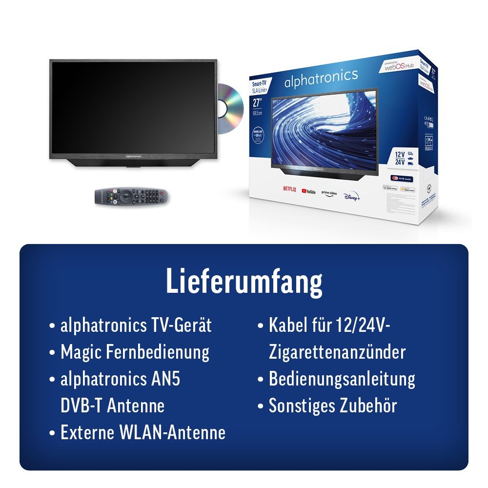 ALPHATRONICS SLA-27 DW SMART TV 27- -68 cm- Triple Tuner- DVD- BT 5.0- schwarz - 990979