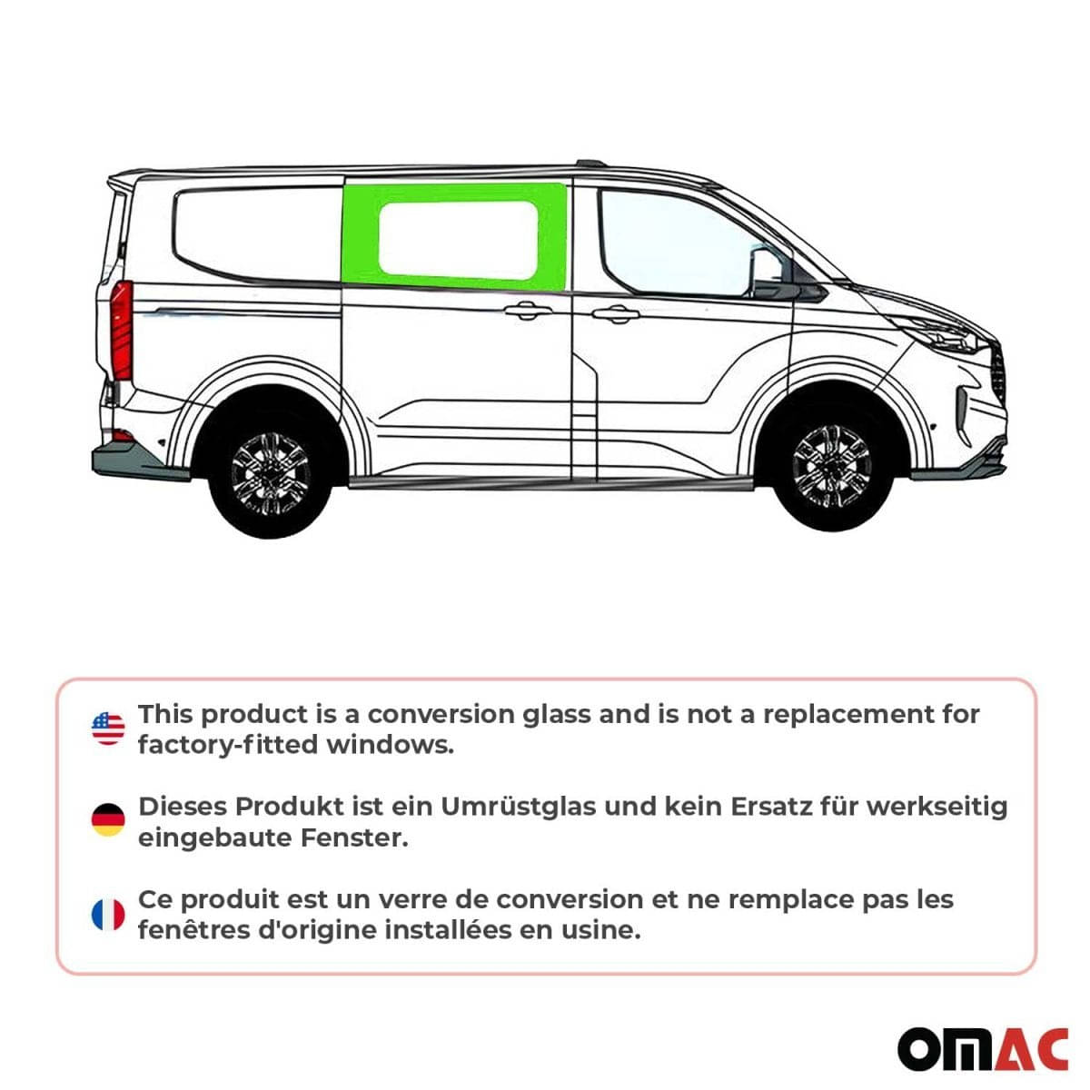 OMAC Seitenfenster Seitenscheibe Ford Transit Custom V710 L1-L2 ab Bj. 2023 Schiebetuer Rechts - 2659405-1FSDFR