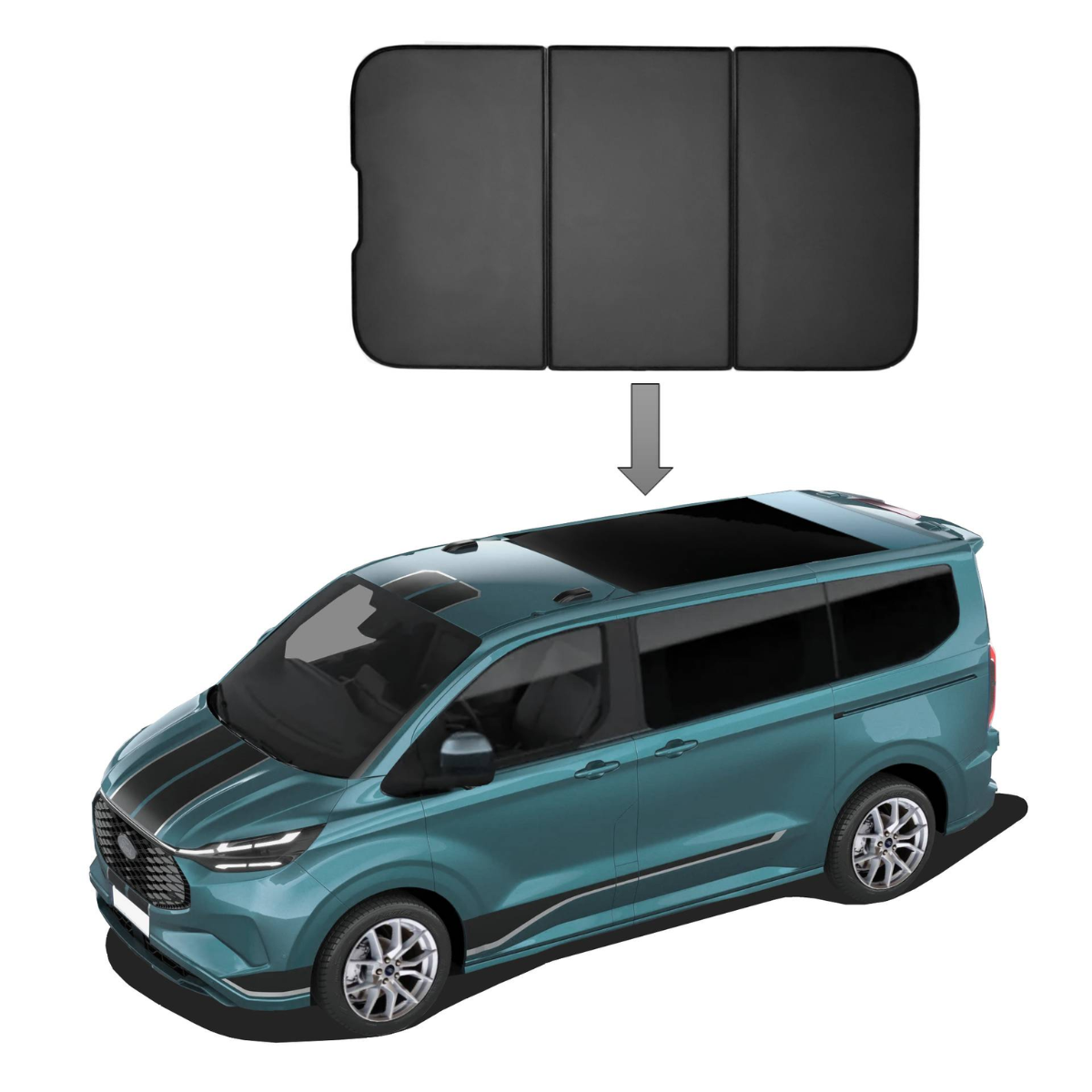 WINDESA SunClip Sonnenschutz & Sichtschutz Ford Tourneo Custom L1 Panoramadach ab Bj. 2024 Set ABC WINDESA SunClip Sonnenschutz - Sichtschutz Ford Tourneo Custom L1 Panoramadach ab Bj. 2024 Set ABC - sun-10495pd-L1-fo
