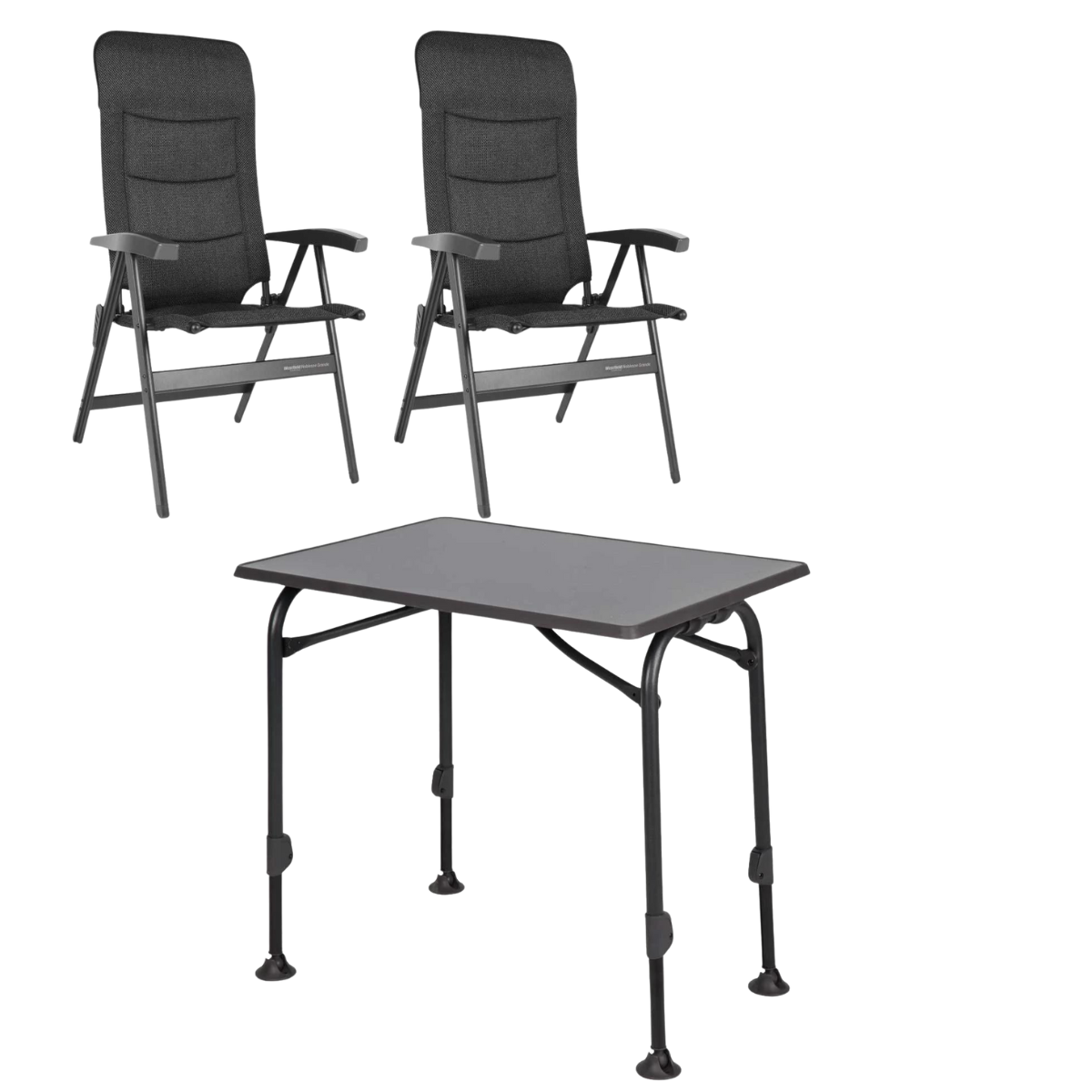 WESTFIELD Campingstuhl Noblesse Grande brown melange 2er-Set - Tisch AIRCOLITE 80x60 cm black - 101-102 BM 201-27271
