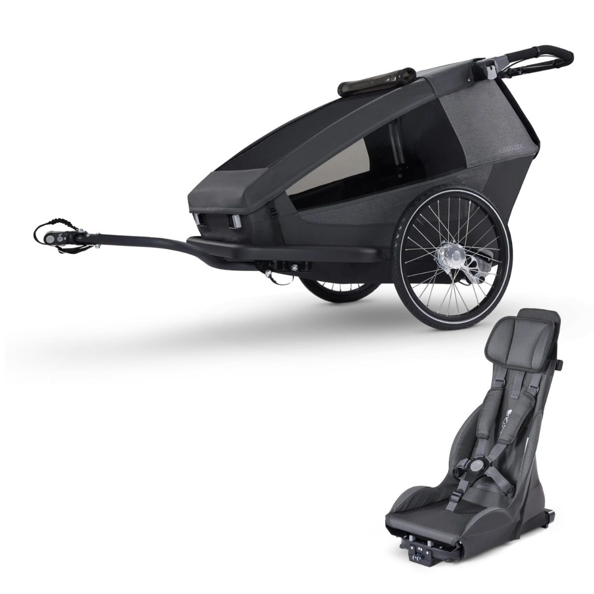 CROOZER Kinderfahrradanhaenger Kid Yuuna Moonlight Black Bundle mit Premium-Sitz - 121001225