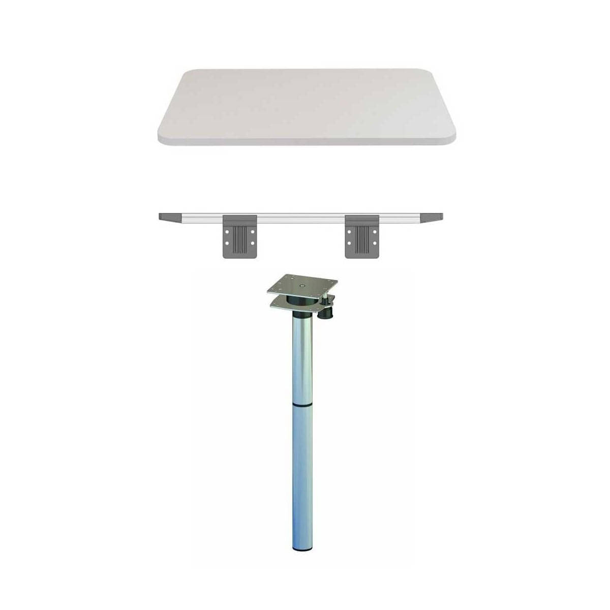 ILSE TECHNIK 3-teiliger Ausdrehfuss 75-6 cm grau inkl- Wandanschlussschiene 50 cm inkl. Leichtbautischplatte weiss hochglanz 45 x 80 x 2-8 cm