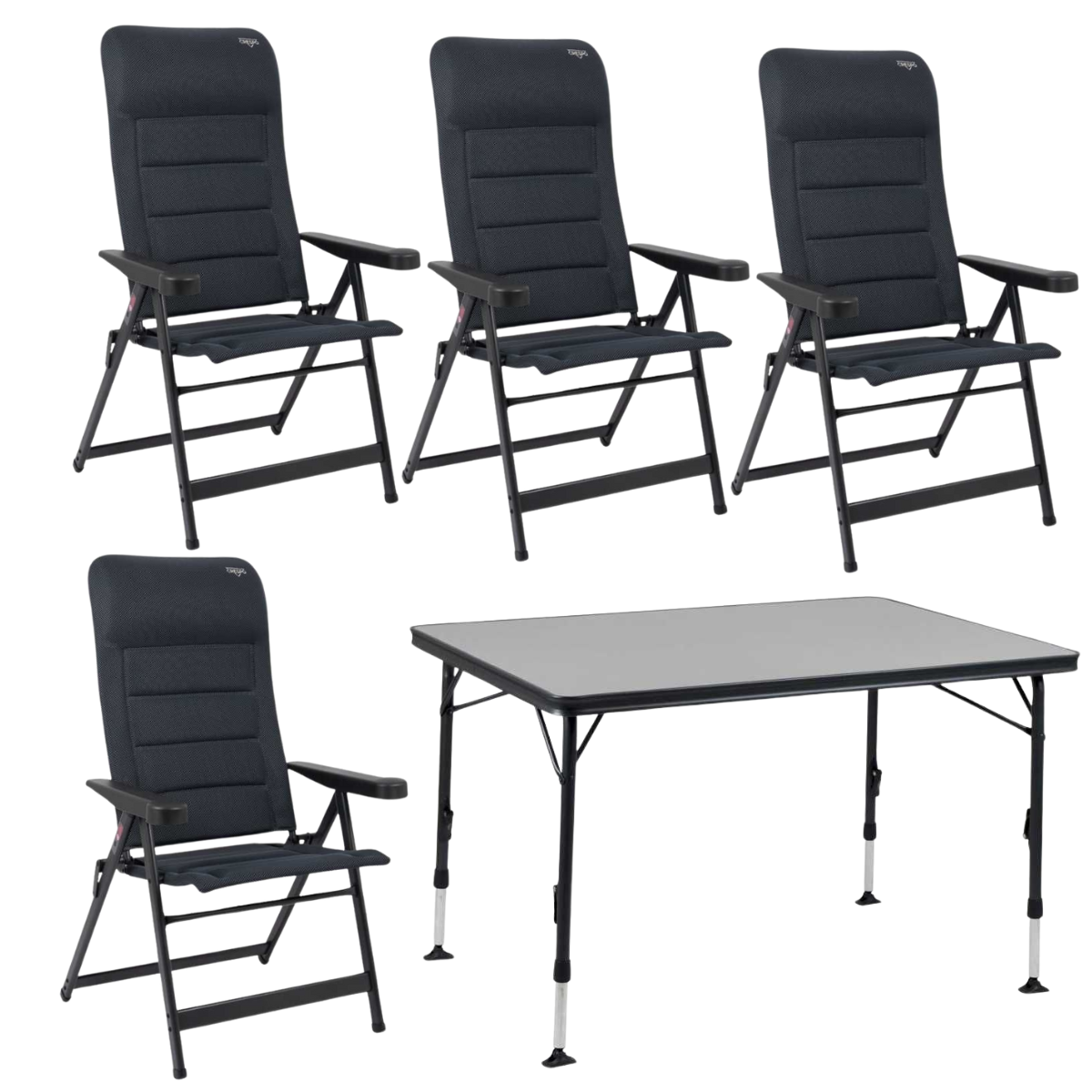 CRESPO Campingstuhl Air Deluxe AP-235-AD schwarz 4er-Set - Tisch Sevilla AP-272 120x80 cm schwarz - 1149055 1151400