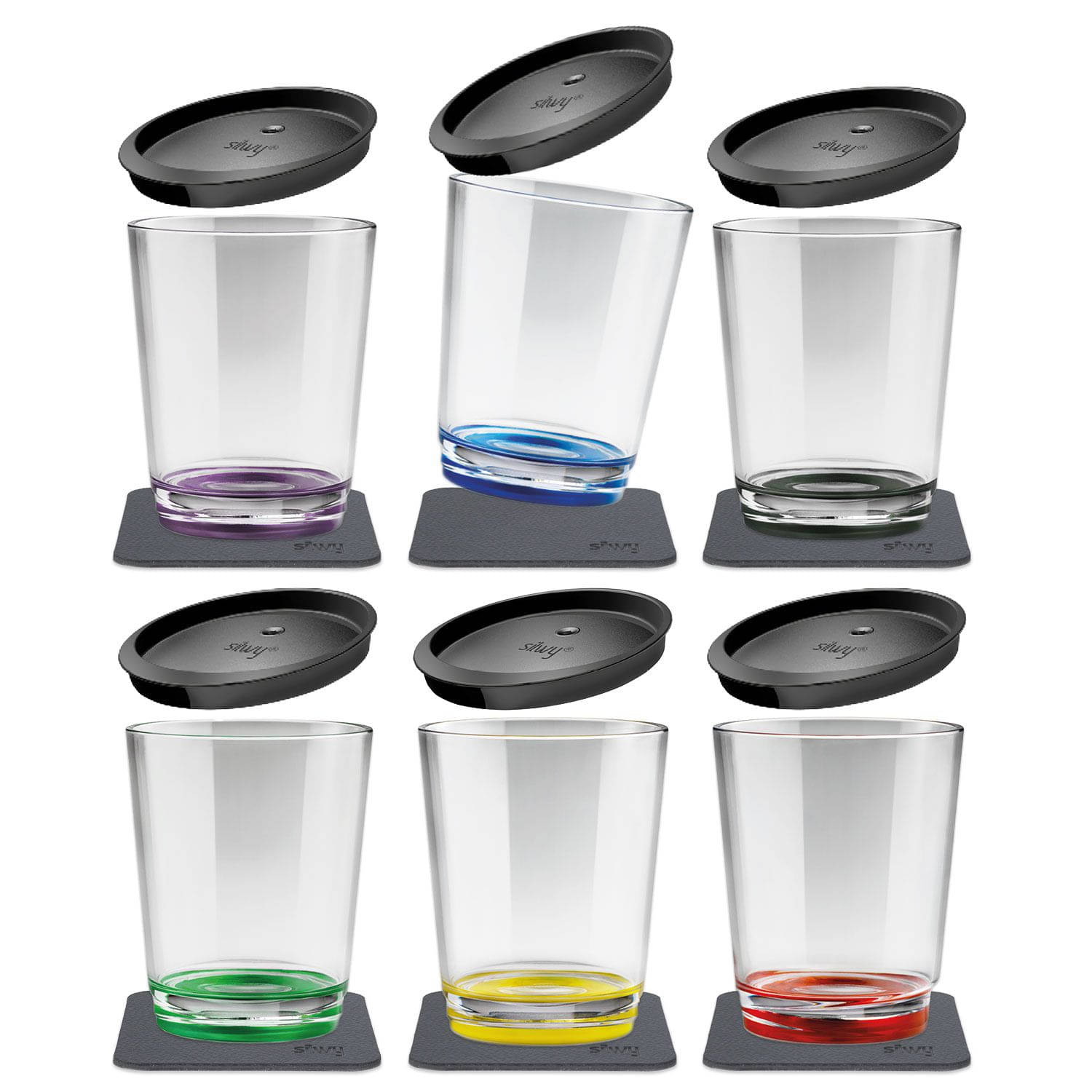 SILWY Magnet Kunststoff Trinkbecher -6er Set - Deckel- Multicolour S025-0700-6-D