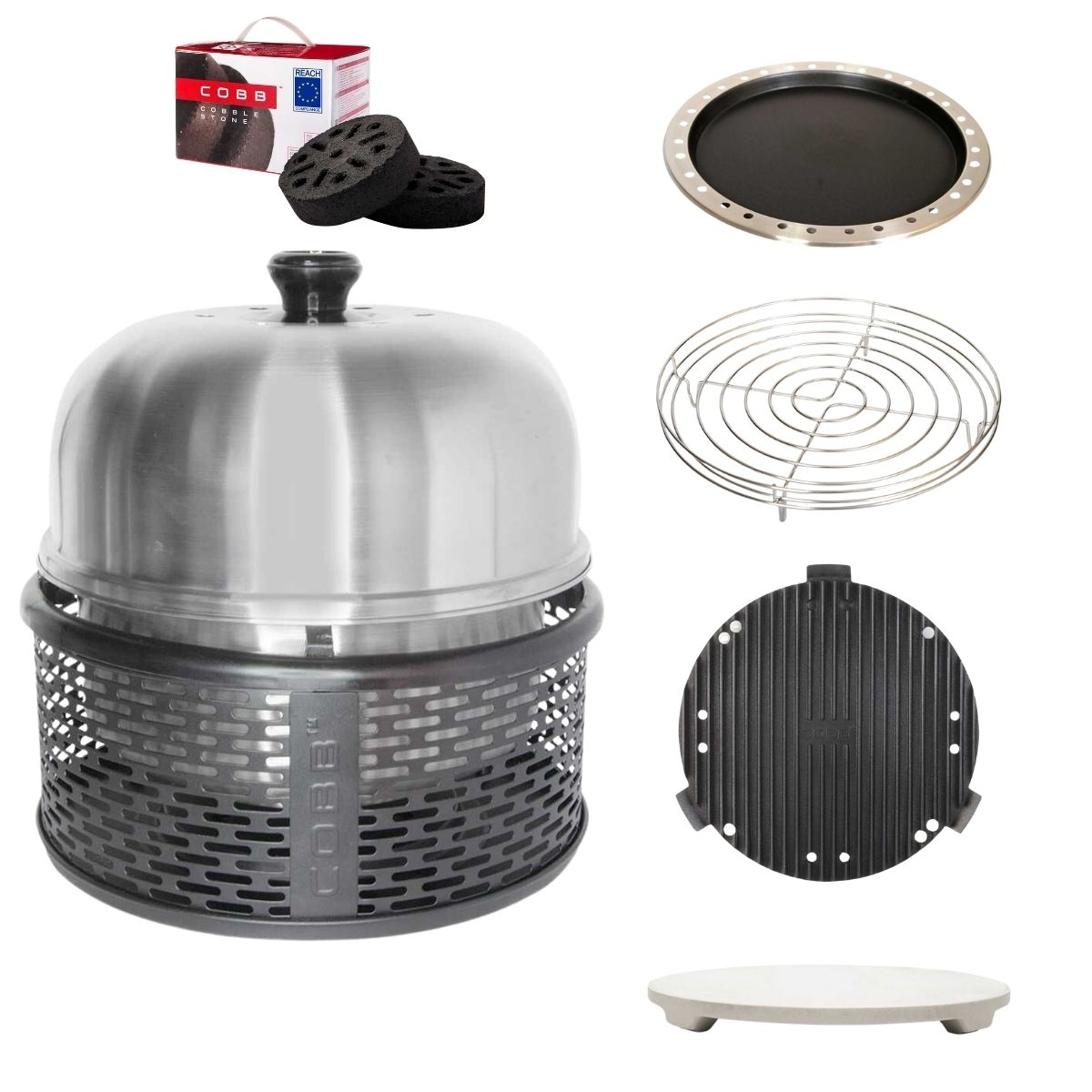 COBB Pro Black und Grillplatte und Griddle - und Bratenrost und Bratpfanne und Pizzastein und Cobble Stone