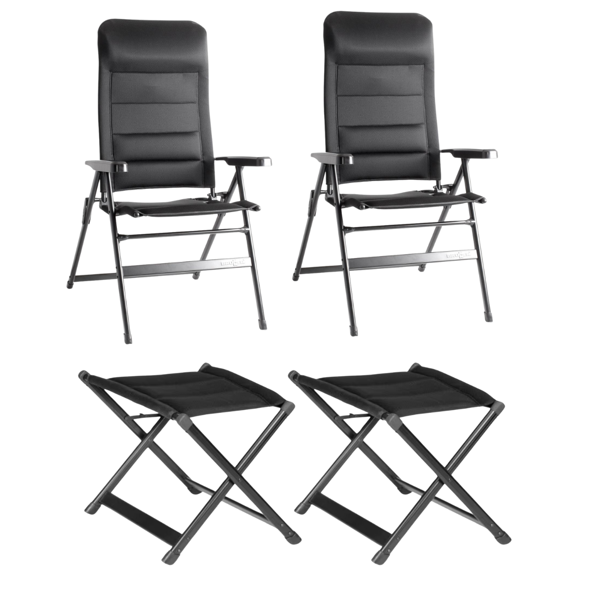 BRUNNER Campingstuhl ARAVEL 3D - L Schwarz mit freistehenden Beinauflagen 2er-Set - 0404065N-C09L 0404073N.C09