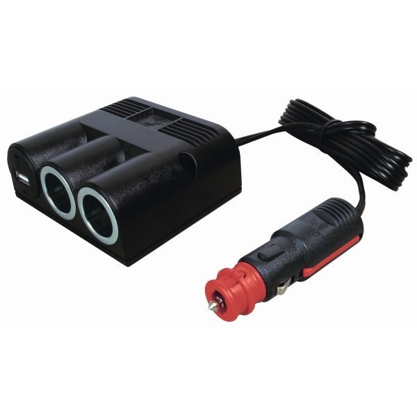 Procar Dreifachsteckdose mit 1 Power USB-Steckdose- 2 Powersteckdosen und Universalstecker