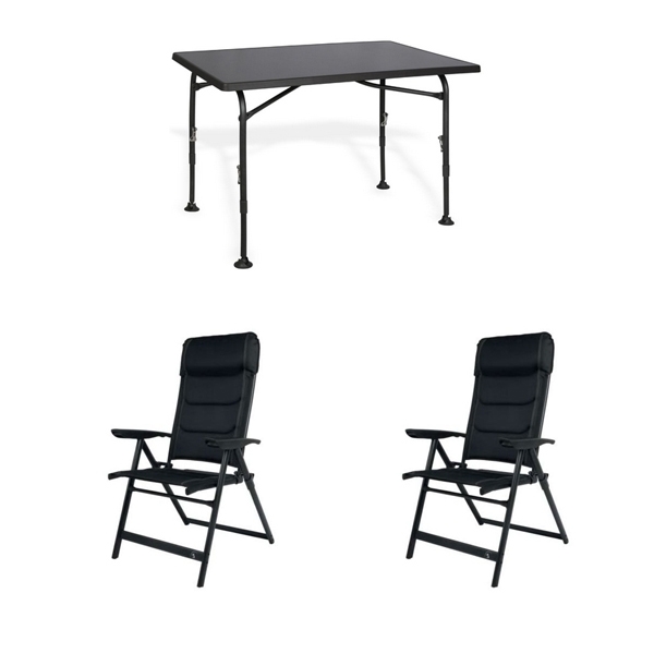 Set 1 Tisch WESTFIELD Aircolite 120 Black Edition Tisch 120 x 80 cm - Performance Series - 201-27251 und 2 Stuehle Camperdice Evolution schwarz