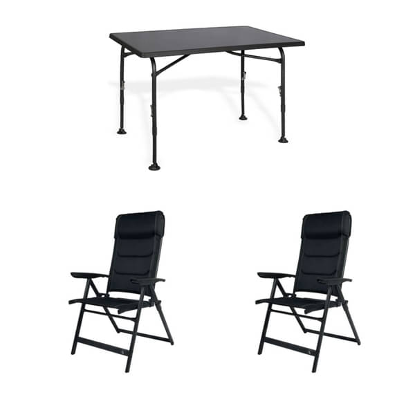 Set WESTFIELD Tisch Aircolite Black 120 & 2 Stühle Camperdice Evolution schwarz Set 1 Tisch WESTFIELD Aircolite 120 Black Edition Tisch 120 x 80 cm - Performance Series - 201-27251 und 2 Stuehle Camperdice Evolution schwarz