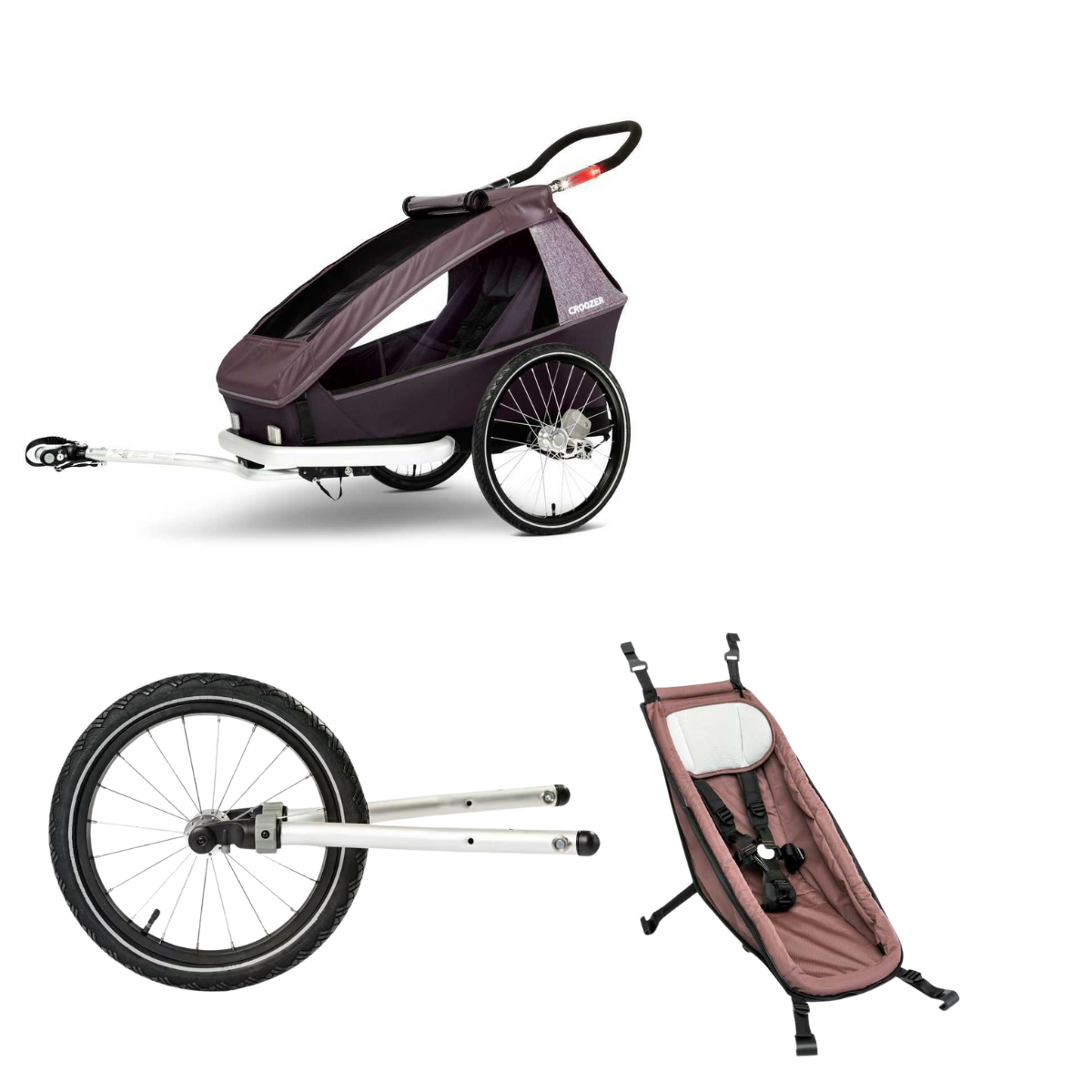 CROOZER Kinderfahrradanhänger Kid Vaaya 1 3in1-Set Blossom Red mit 1 Babysitz