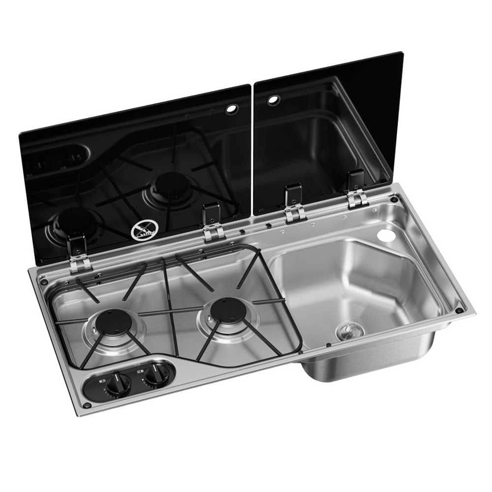 DOMETIC Kocher-Spuelen-Kombination CVC1700G RH- Becken rechts- mit Glasabeckung- Edelstahl - 9600051167