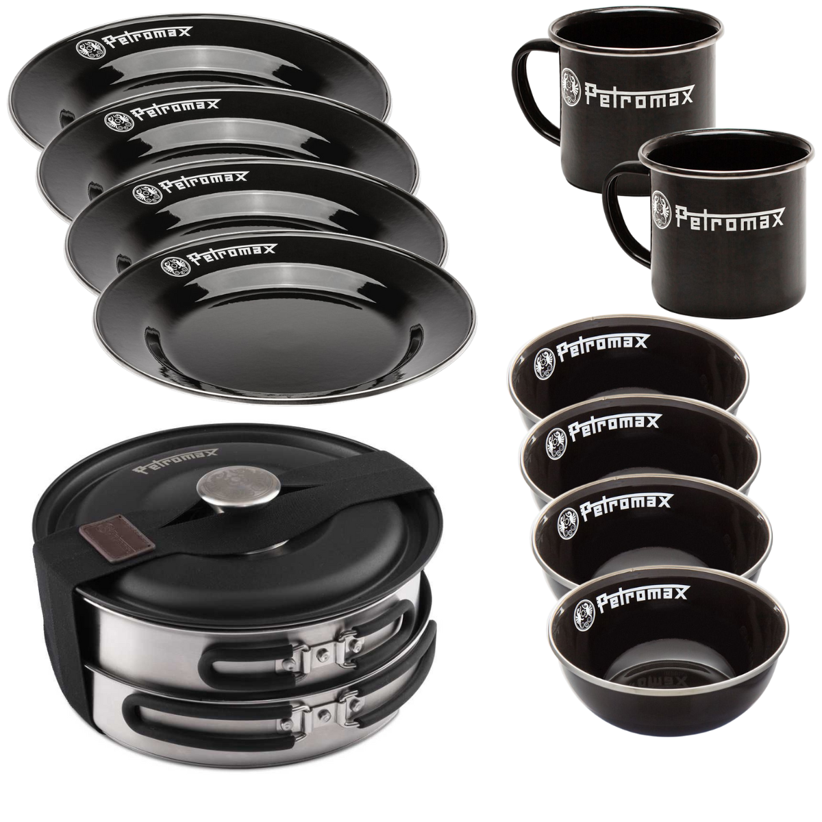 PETROMAX Großes Camping Koch- & Essgeschirr Set Schwarz 13-tlg. PETROMAX Grosses Camping Koch- - Essgeschirr Set Schwarz 13-tlg.