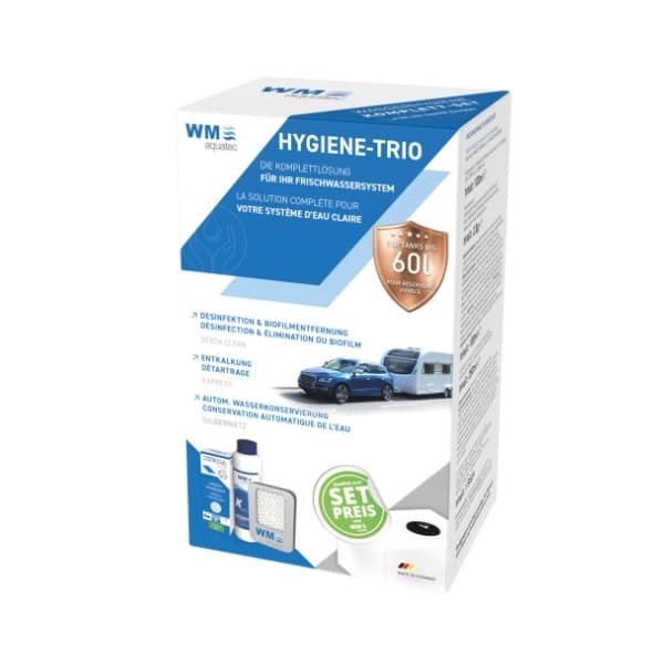 WM AQUATEC Desinfektion Reiniger Hygiene Trio bis 60 Liter Tankgroessen inkl. SILBERNETZ FLEX - HGT-40