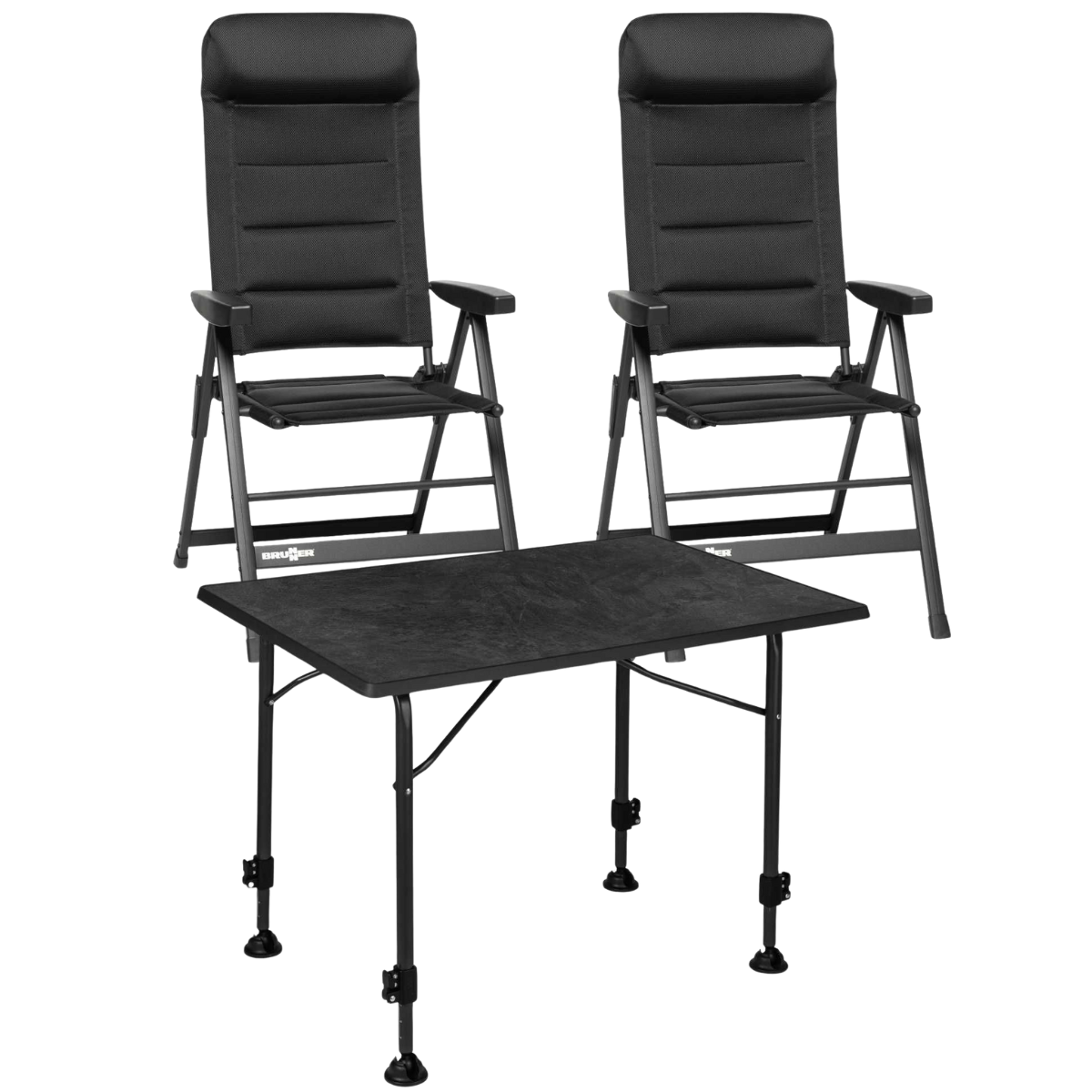 BRUNNER Campingstuhl SKYE 3D Schwarz 2er-Set - Tisch LINEAR 80x60 cm Black - 0404063N-C09 0406036N.C69