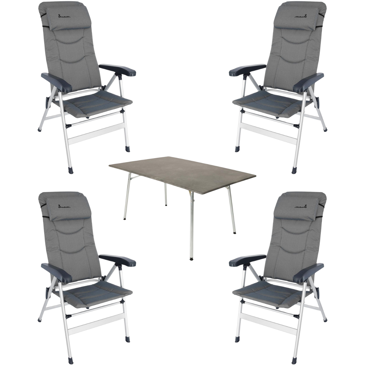 ISABELLA Campingstuhl Thor hellgrau 4er- Set mit Esstisch 80 x 120 cm