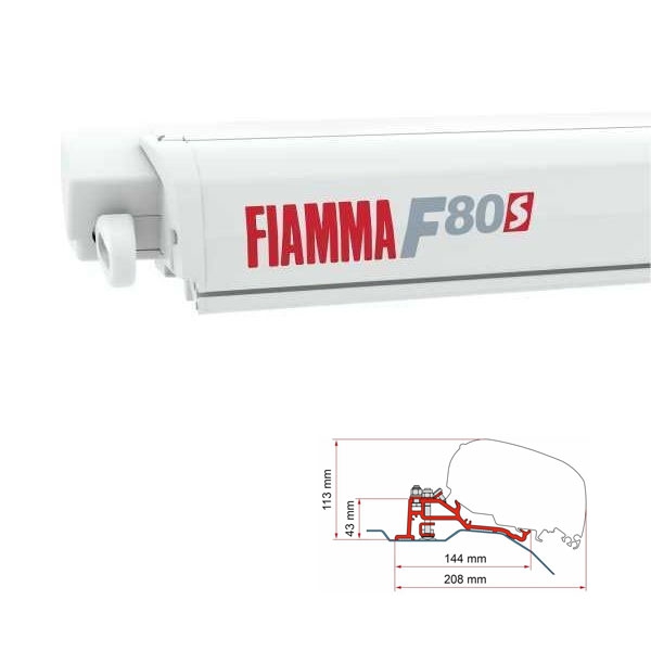 Markise FIAMMA F80 S 370 Royal grey Gehaeuse weiss inkl. Adapter Low Profile schwarz Fiat Ducato Jumper Boxer H2 L3 ab 2006