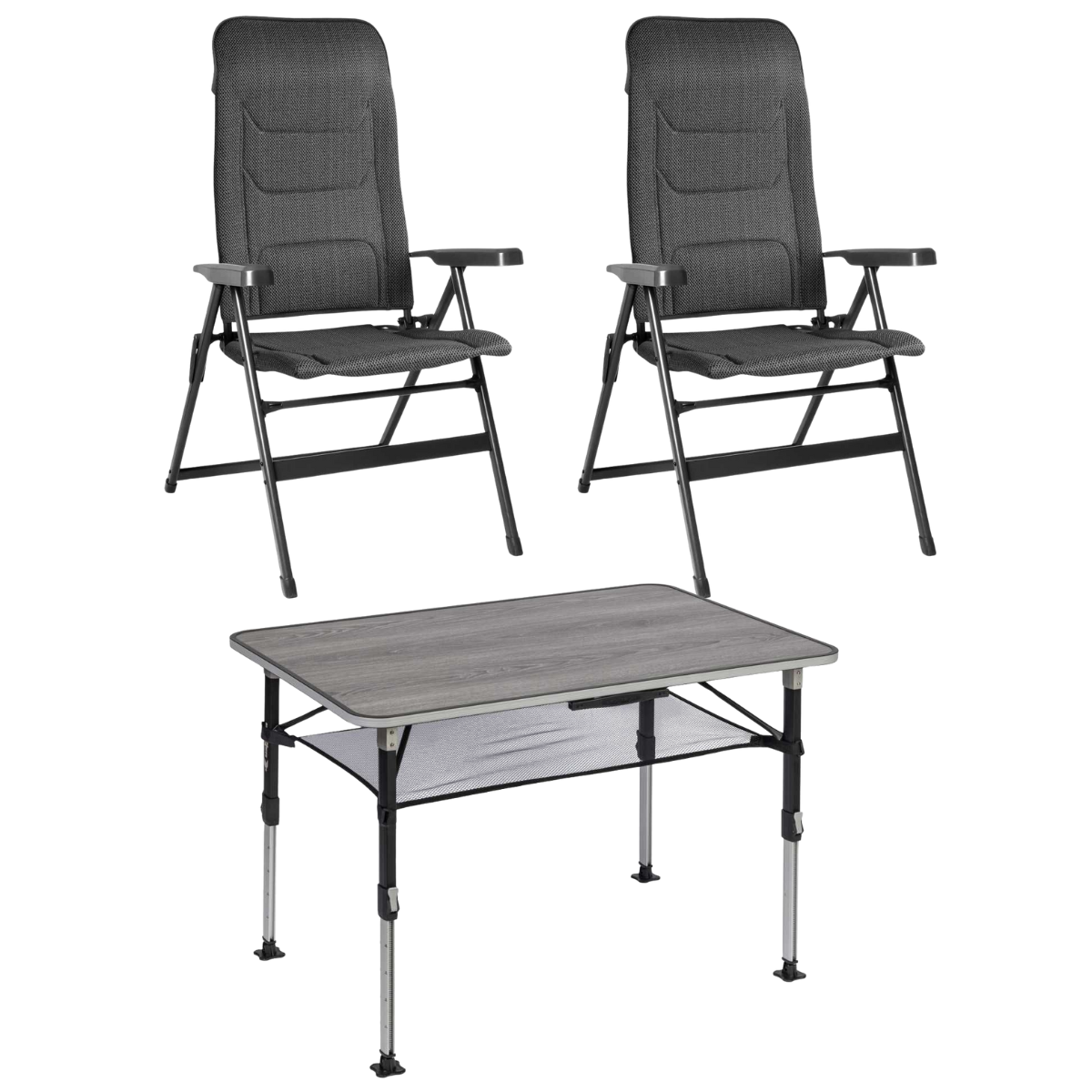 BRUNNER Campingstuhl ARAVEL VITACHIC 3D - L Salt-Pepper 2er-Set - Tisch ELU NG 100x68 cm - 0404065N.C42L 0406040N