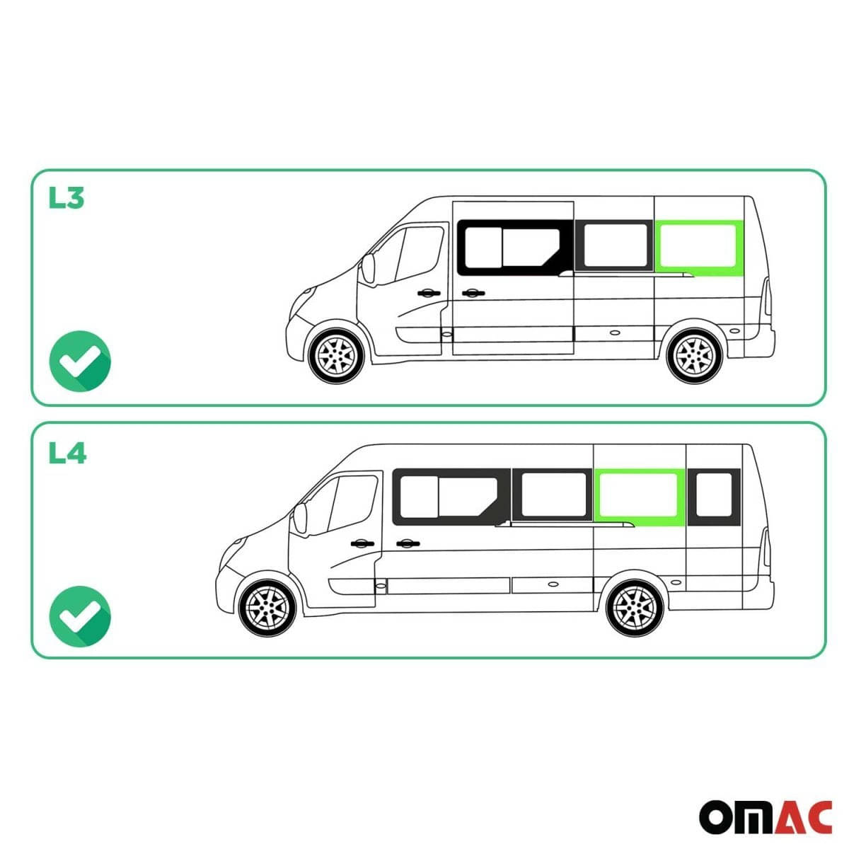 OMAC Seitenfenster Seitenscheibe Opel Movano L3-L4 Bj. 2010–2021 Hinten Links Schiebetuer - 6125405L-1RSDFL