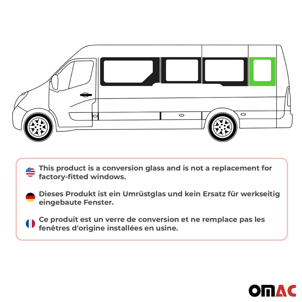 OMAC Seitenfenster Seitenscheibe Opel Movano L4 Bj. 2010–2021 Hinten Links-Rechts - 6125405L4-1RSFLR
