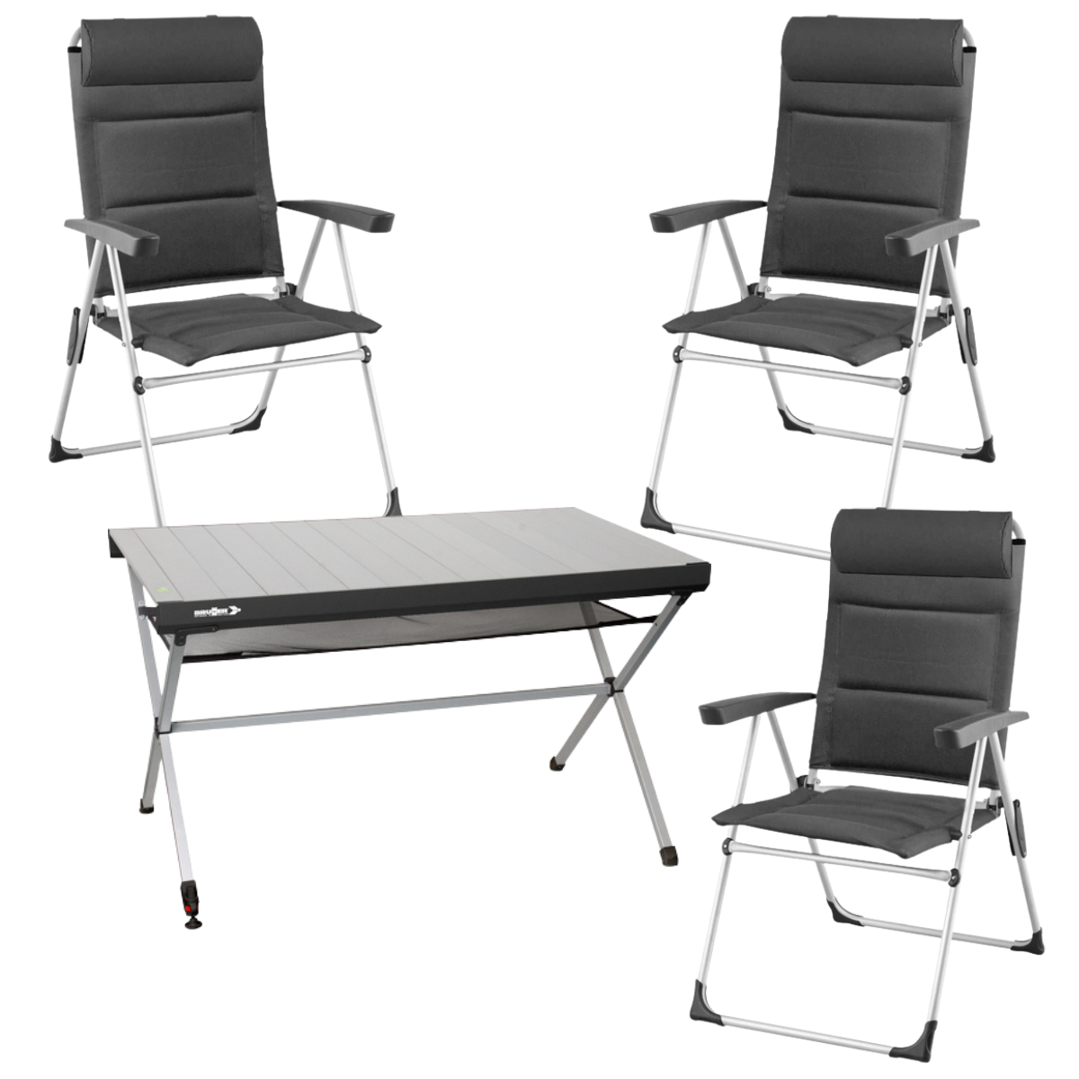 BRUNNER Campingstuhl ARAVEL CAMPER 3er-Set - Rolltisch TITANIUM AXIA 4 122x76 cm - 0404093N.C25 0406098N