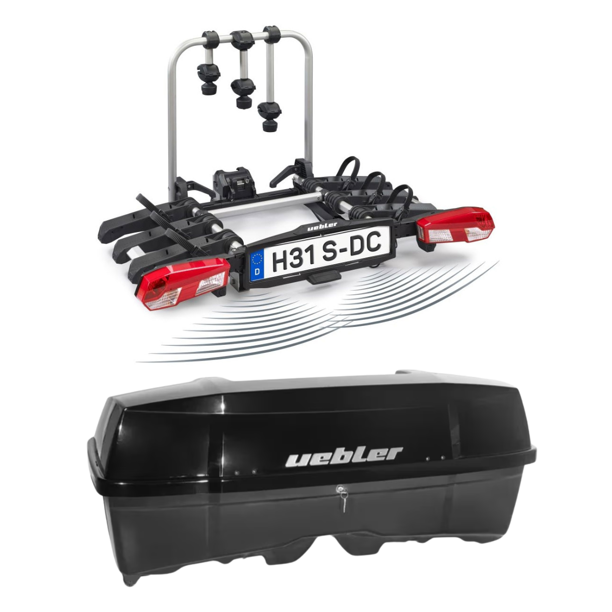 Set UEBLER H31 S DC Fahrradtraeger 18180-DC 3 Raeder 90 Grad faltbar Rueckfahrkontrolle inkl Heckbox - 18180-DC 25080