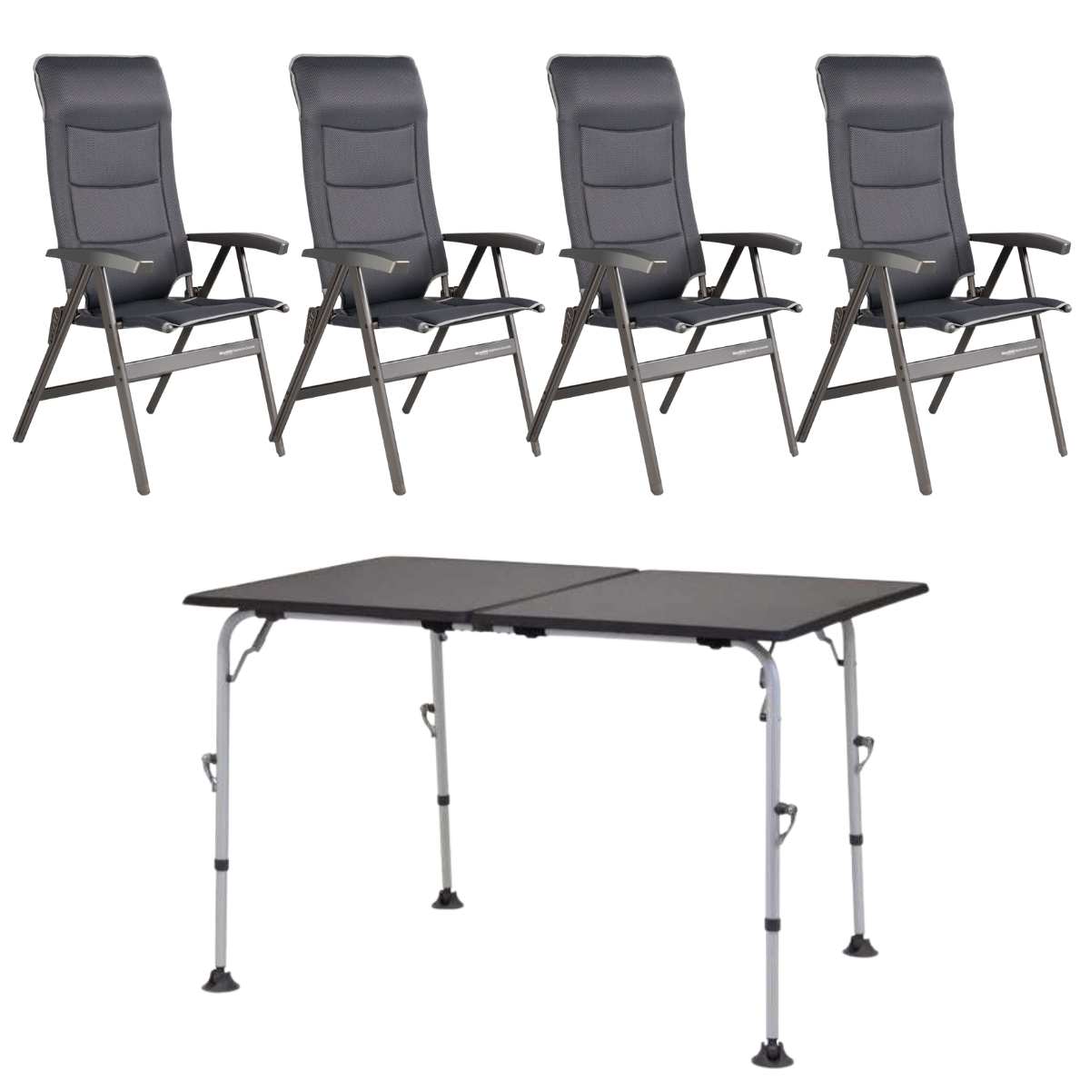 WESTFIELD Campingstuhl Noblesse Grande grey melange 4er-Set - Tisch AIRCOLITE Extender 120x80 cm - 101-102 GM 201-17301