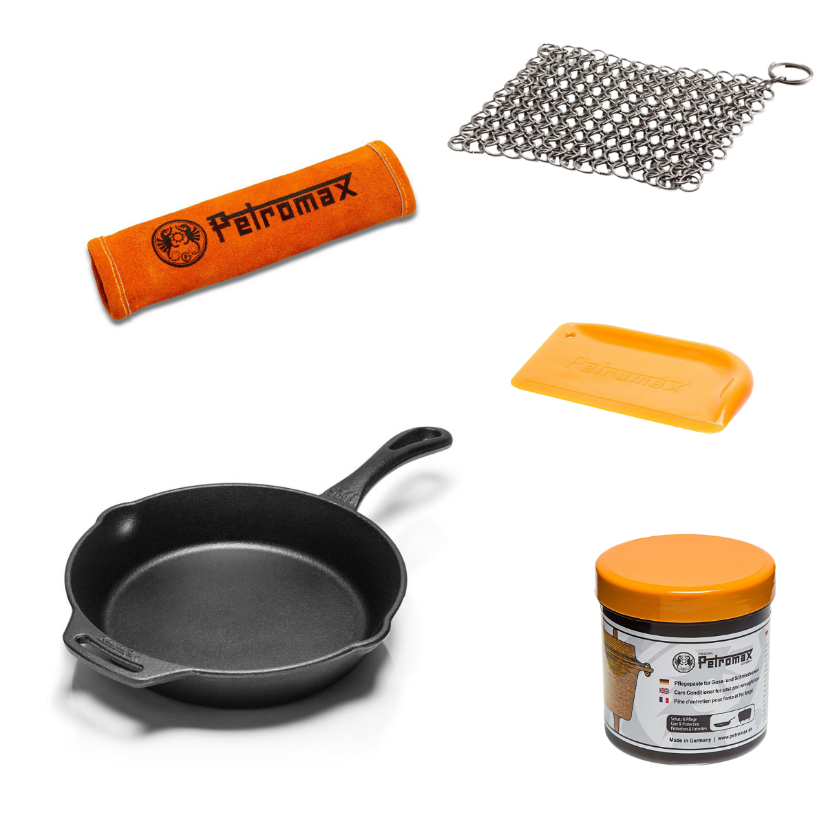 PETROMAX Feuerpfanne Stiel FP25 mit Aramid Griffhülle - Starterset PETROMAX Feuerpfanne Stiel FP25 mit Aramid Griffhuelle - Starterset fp25-t scrub ft-pflege handle300 os