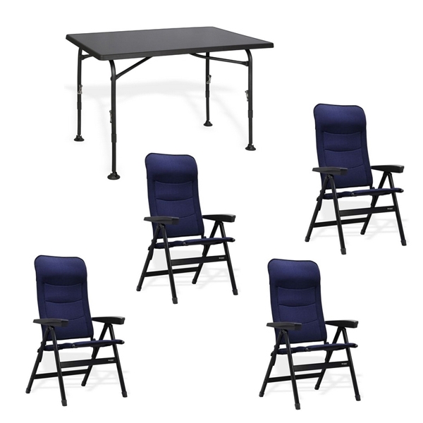 Set 1 Tisch WESTFIELD Aircolite 120 Black Edition Tisch 120 x 80 cm - Performance Series - 201-27251 und 4 Stuehle WESTFIELD Advancer S Stuhl dark blue - Performance Series - 201-886 DB